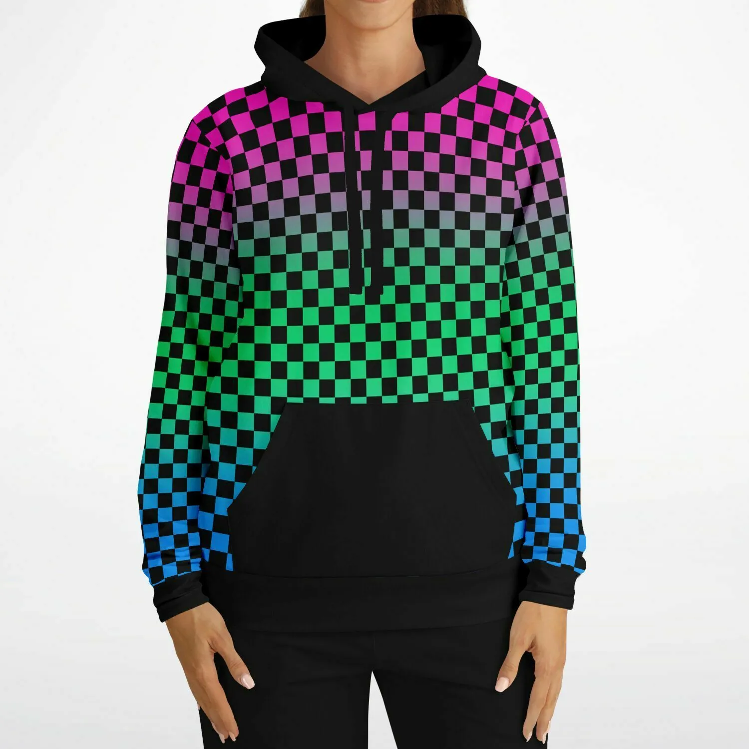 Polysexual Pride Black Contrast Checkered Pullover Hoodie