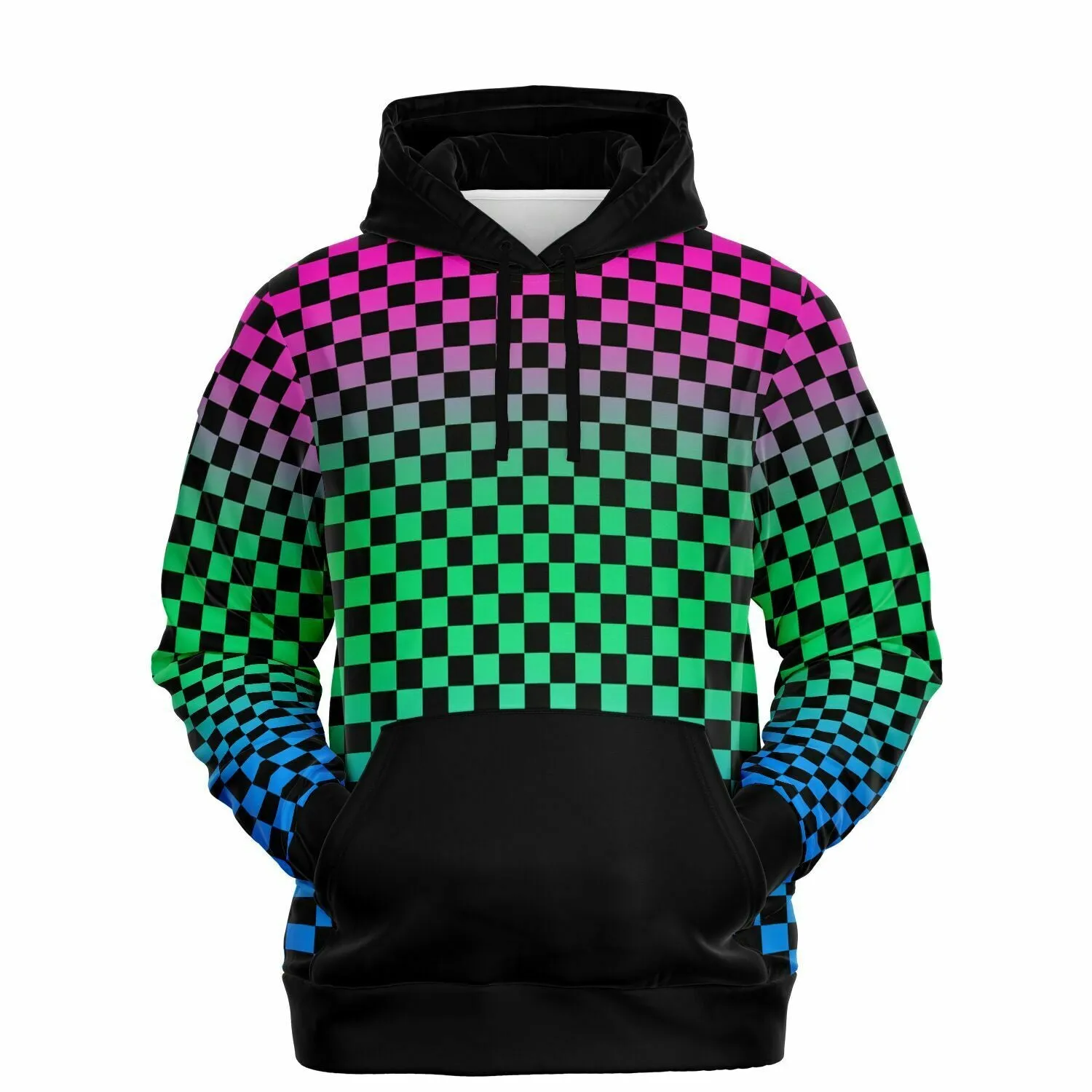 Polysexual Pride Black Contrast Checkered Pullover Hoodie