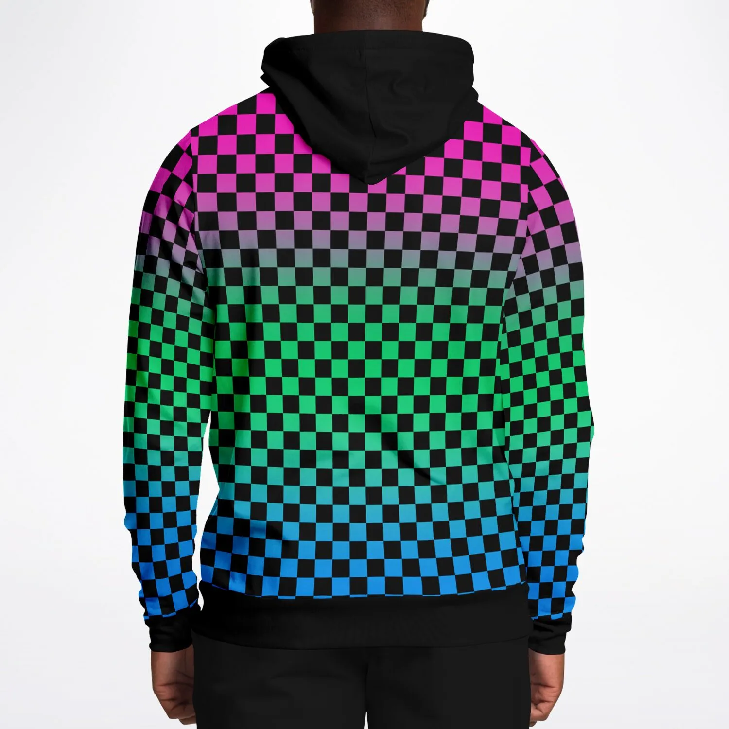 Polysexual Pride Black Contrast Checkered Pullover Hoodie