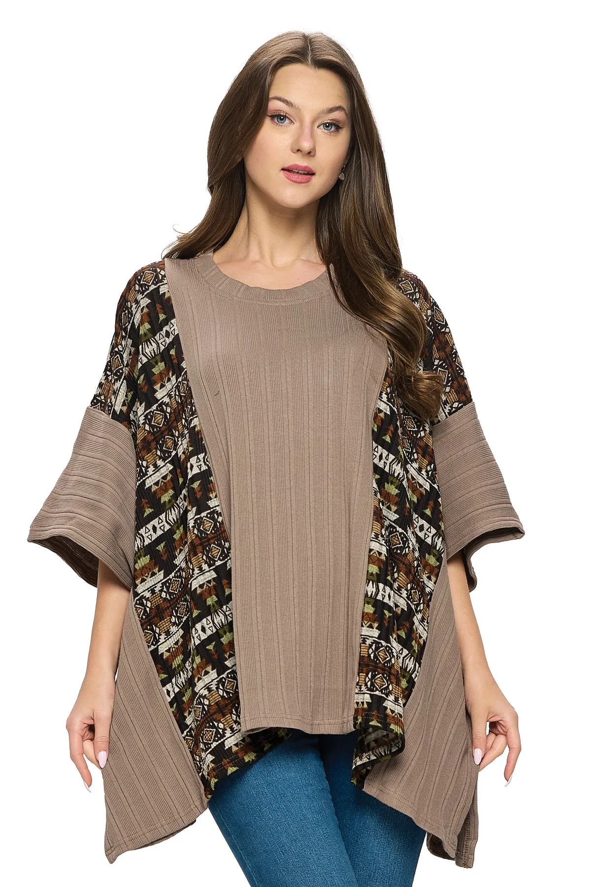 Poncho Overzised Tribal Ribbed