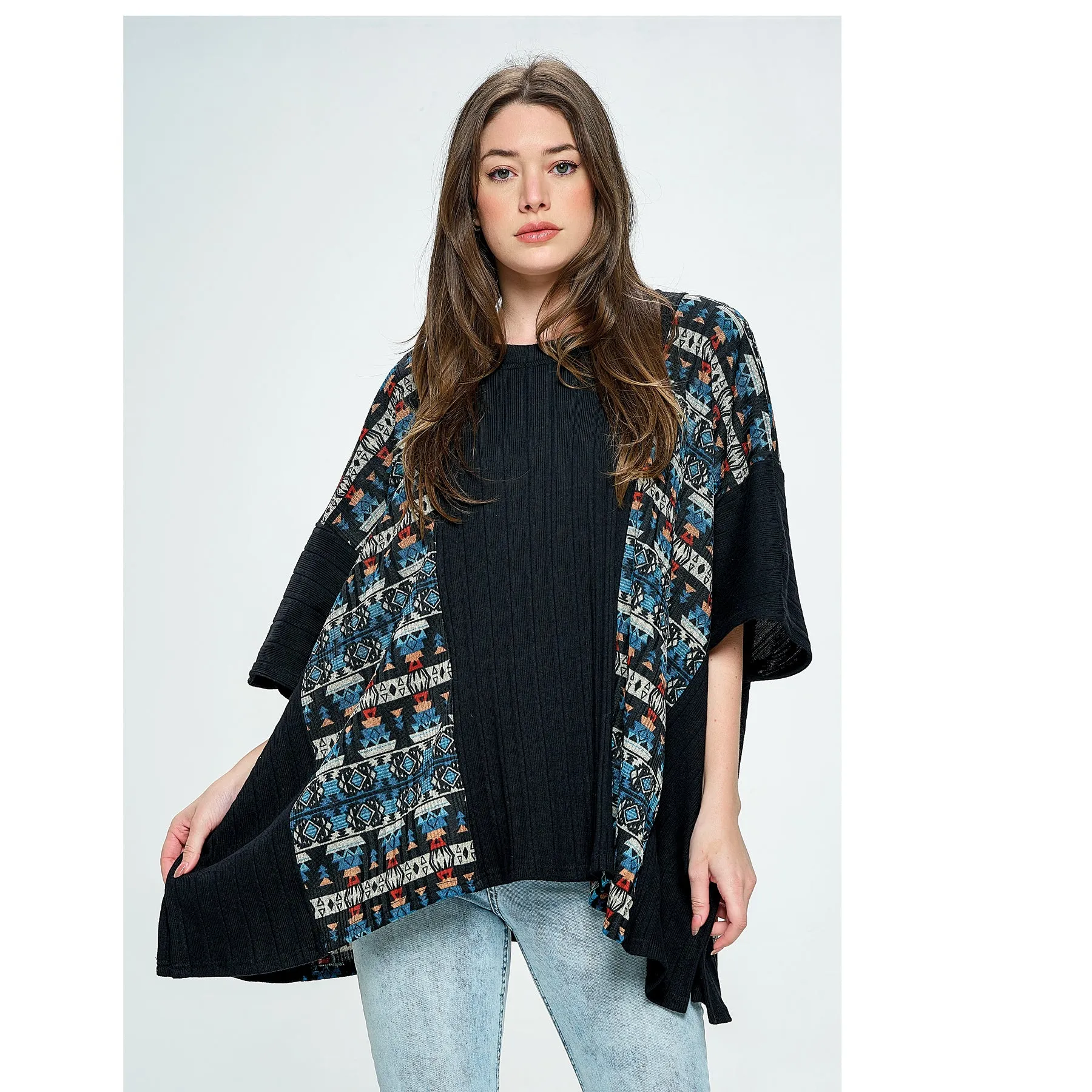 Poncho Overzised Tribal Ribbed