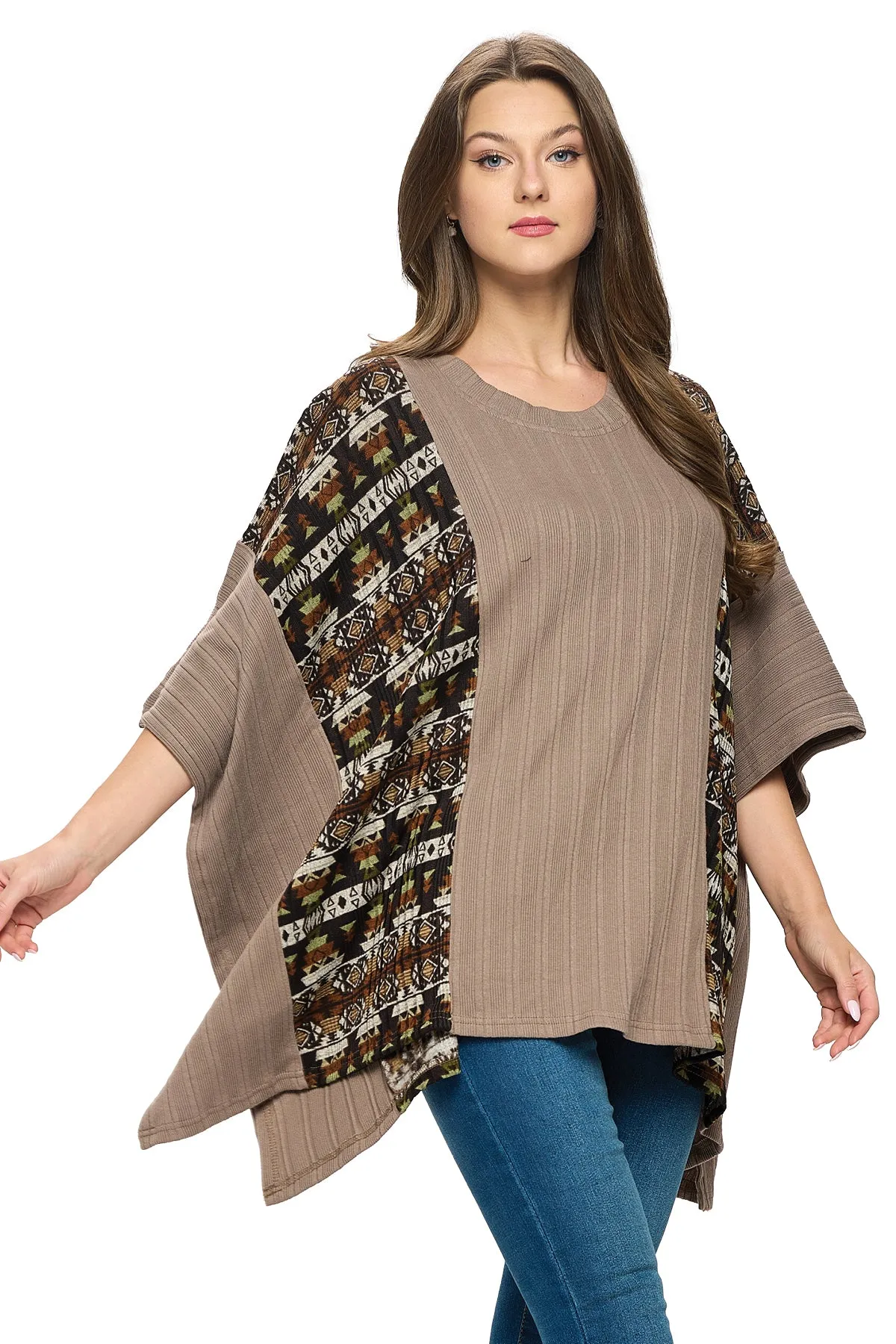 Poncho Overzised Tribal Ribbed
