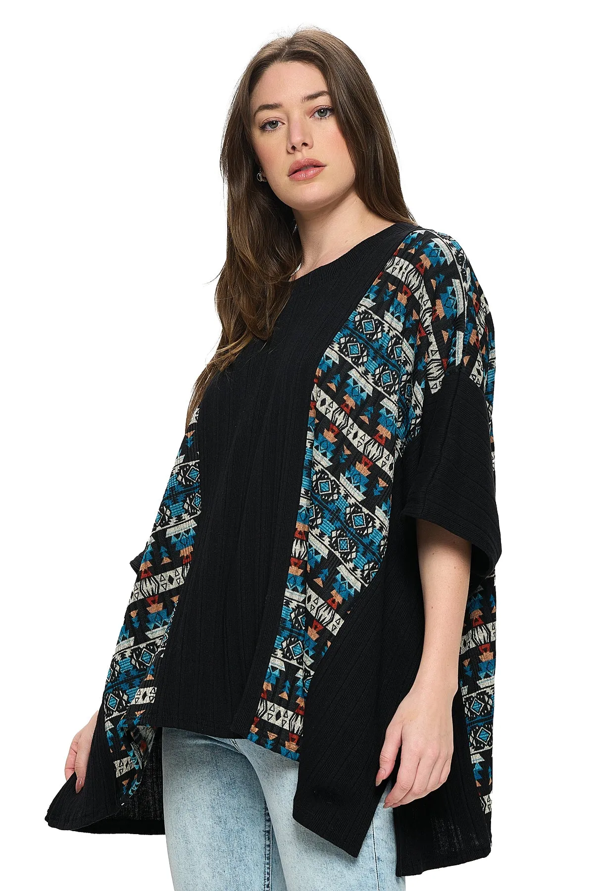 Poncho Overzised Tribal Ribbed