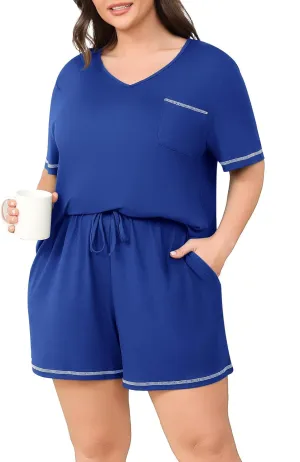 POSESHE Womens Plus Size Pajama Sets Summer Short Sleeve 2 Piece Lounge Sleepwear Short Pants Pjs Sets with Pockets 2025
