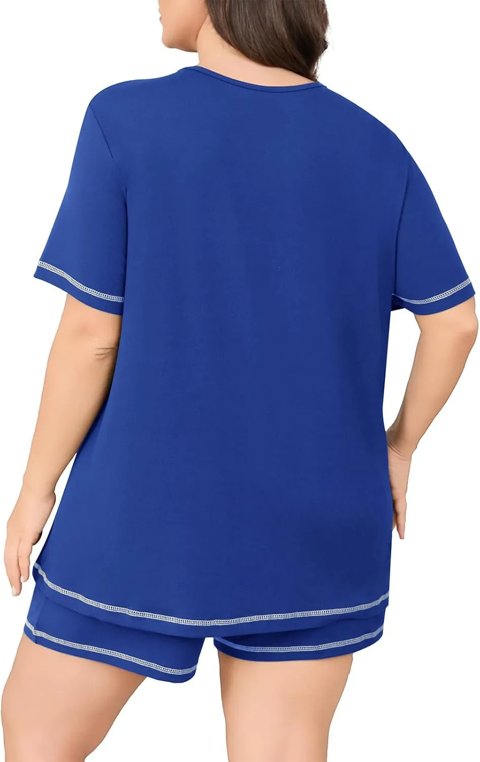 POSESHE Womens Plus Size Pajama Sets Summer Short Sleeve 2 Piece Lounge Sleepwear Short Pants Pjs Sets with Pockets 2025