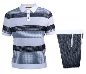 Prestige Black Knit Stripe Shorts & Shirt Set