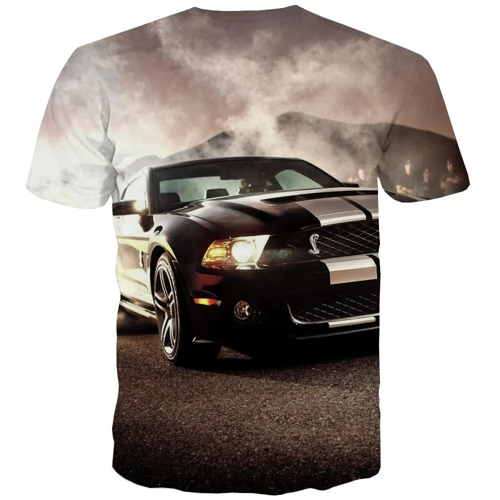Racing Car T-shirt Men Metal Tshirt Printed City T shirts Funny Gray T-shirts 3d Retro Tshirts Cool
