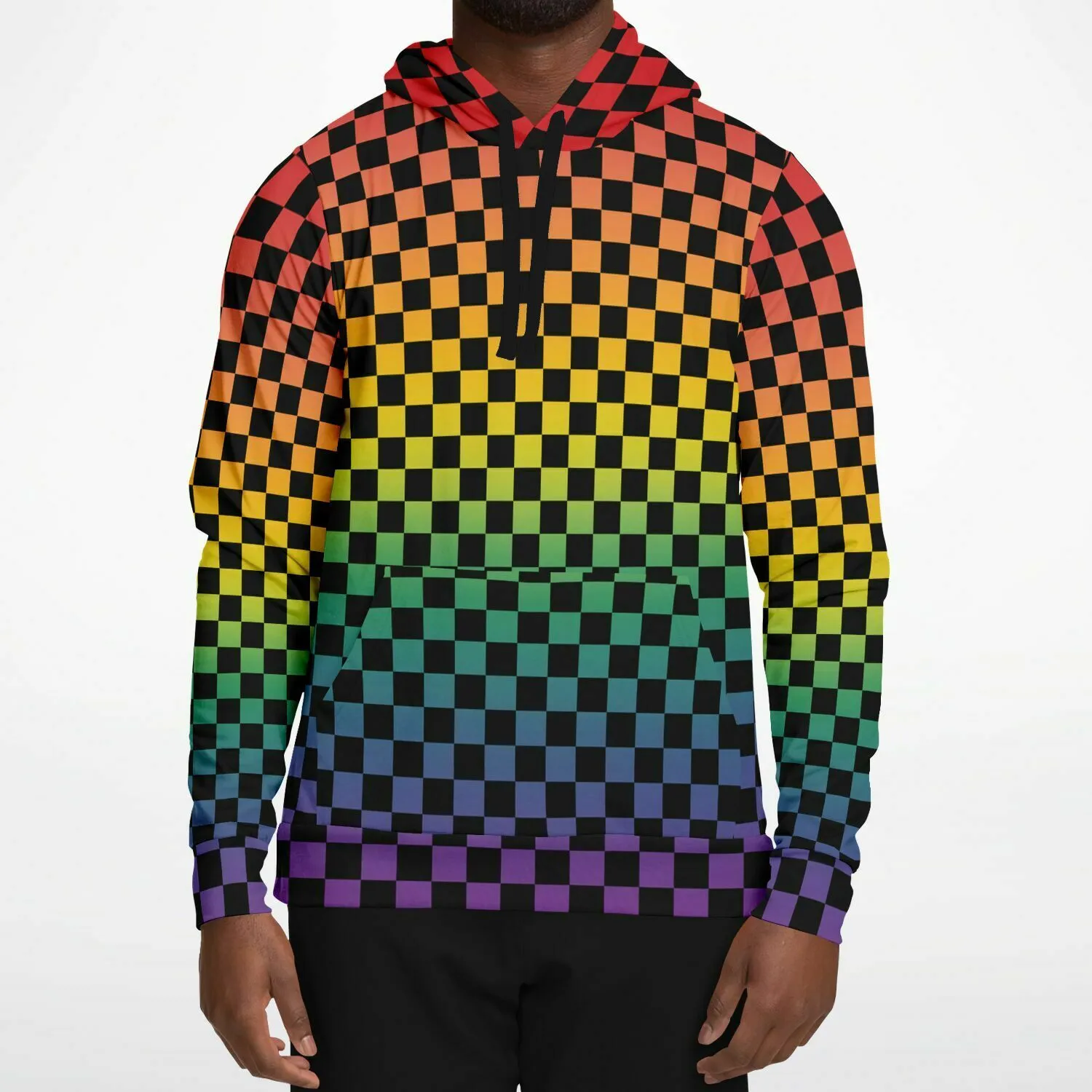 Rainbow Pride Black Checkered Pullover Hoodie