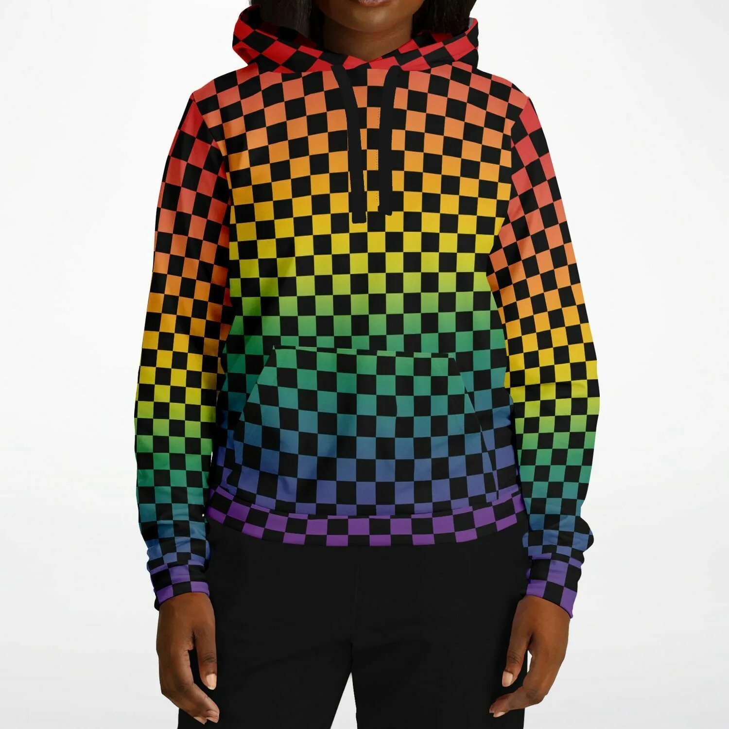 Rainbow Pride Black Checkered Pullover Hoodie