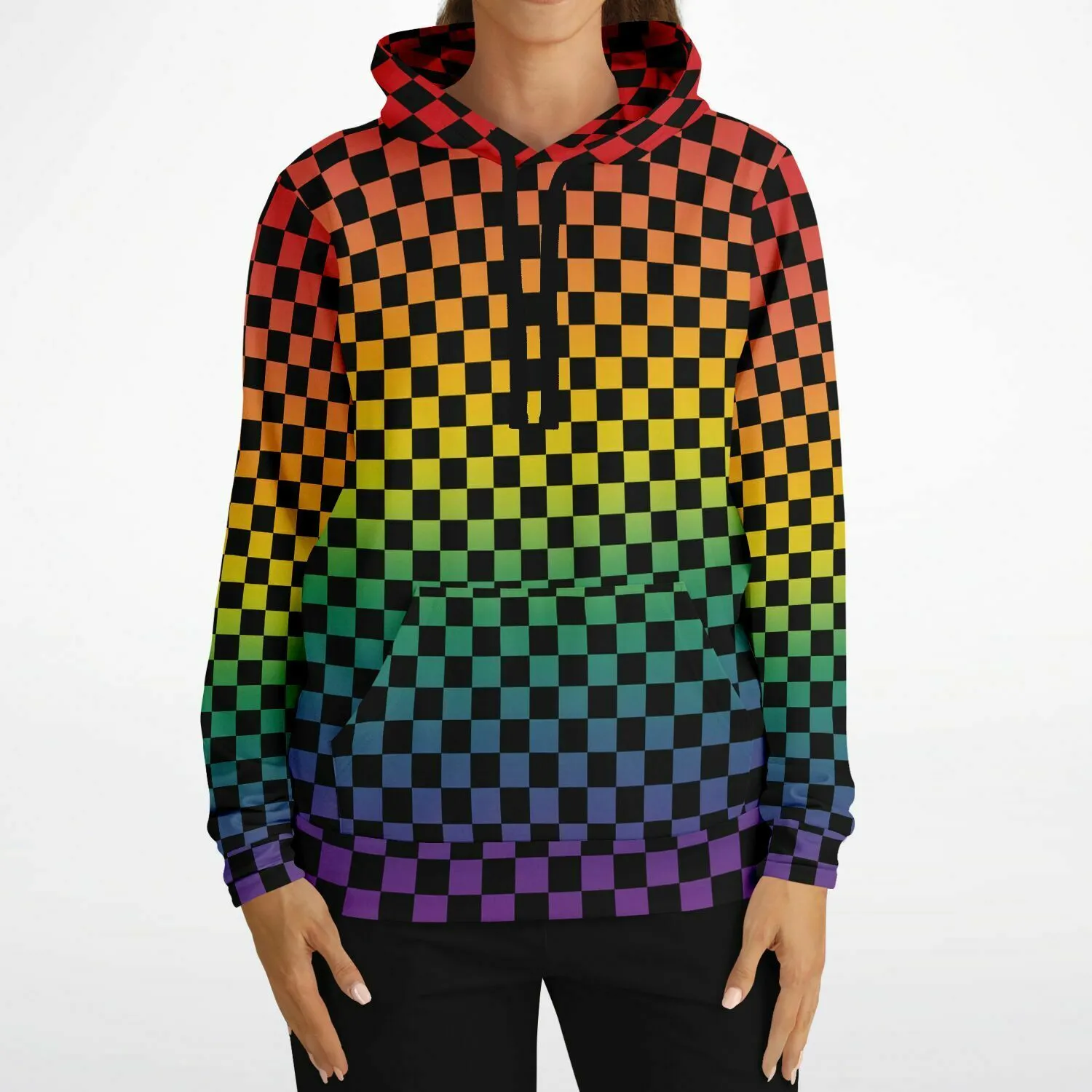 Rainbow Pride Black Checkered Pullover Hoodie