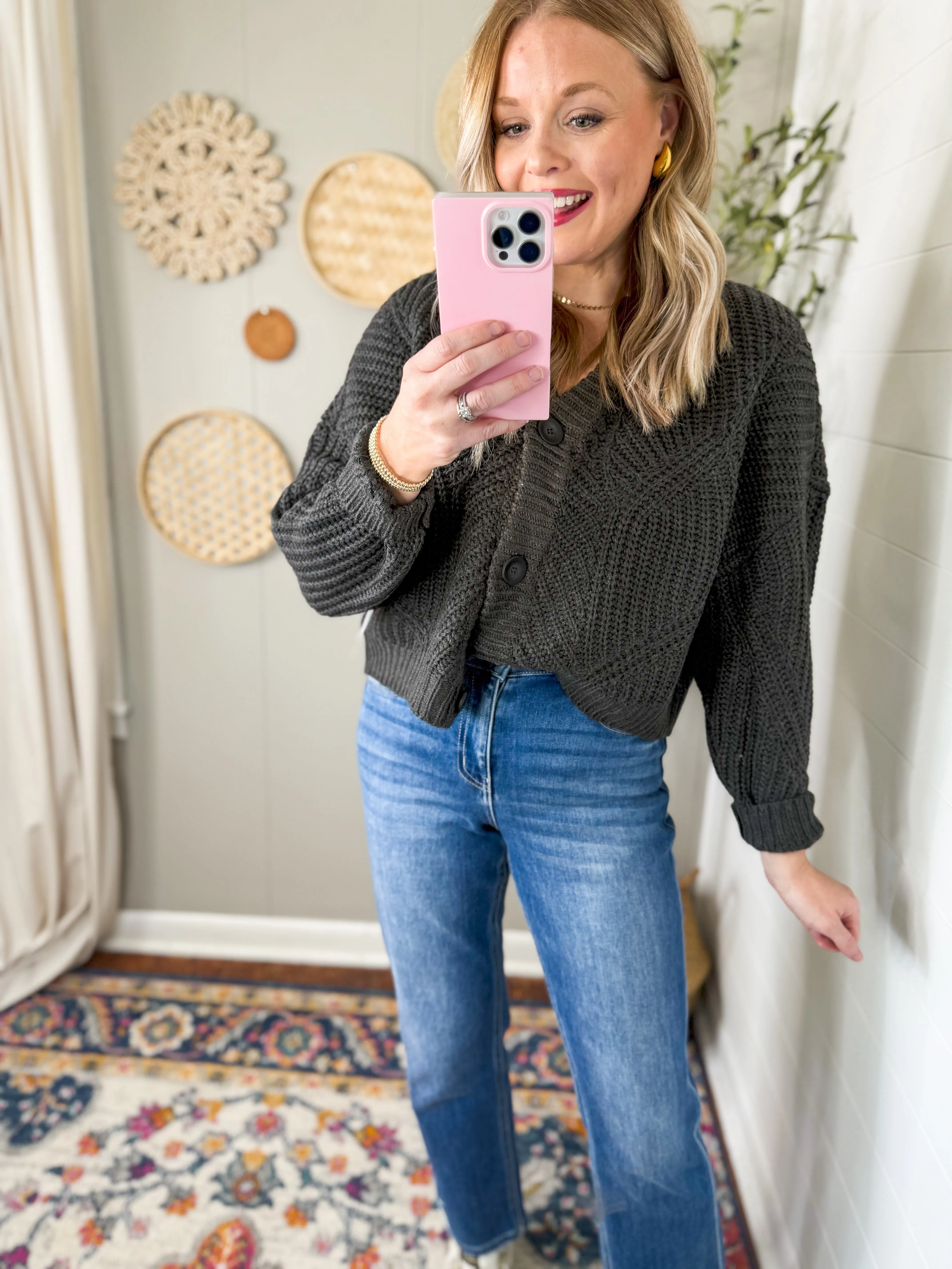 RD Joni Long Sleeve Button Down V-Neck Cardigan