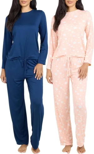 Real Essentials 2 Pack: Women's Pajama Set - Choose from Short Sleeve with Pocket or Long Sleeve without Pocket