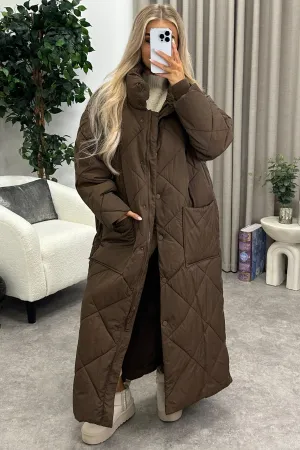 Romana Brown Quilted Maxi Puffer Coat
