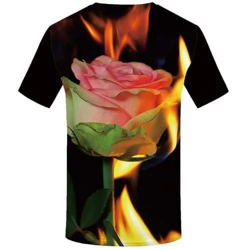 Rose T shirts Men Flame T-shirts 3d Flower Tshirts Novelty Leaf Tshirt Printed Harajuku Tshirts Casual Short Sleeve Punk Rock