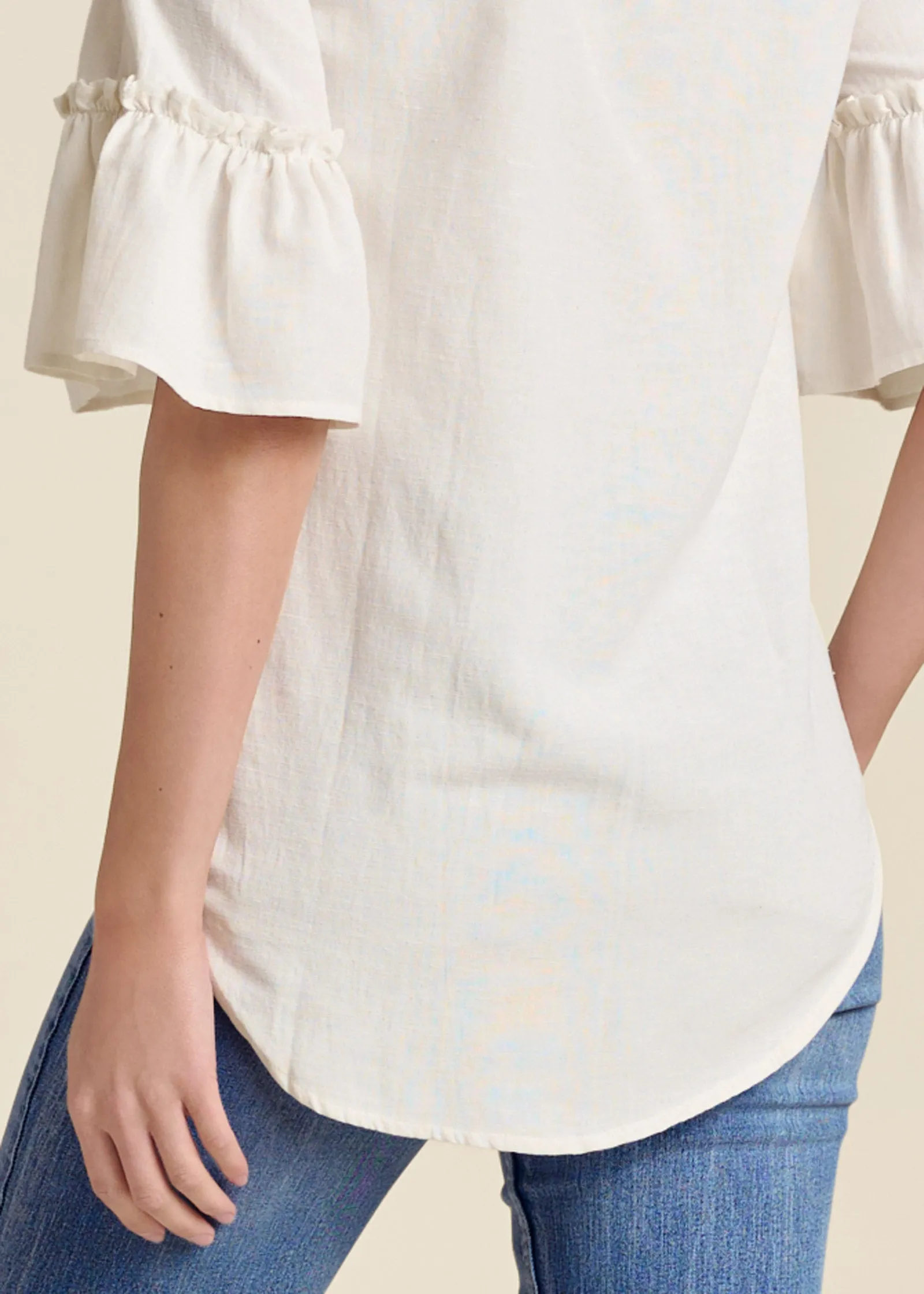 Ruffle Sleeve Woven Top - Off White