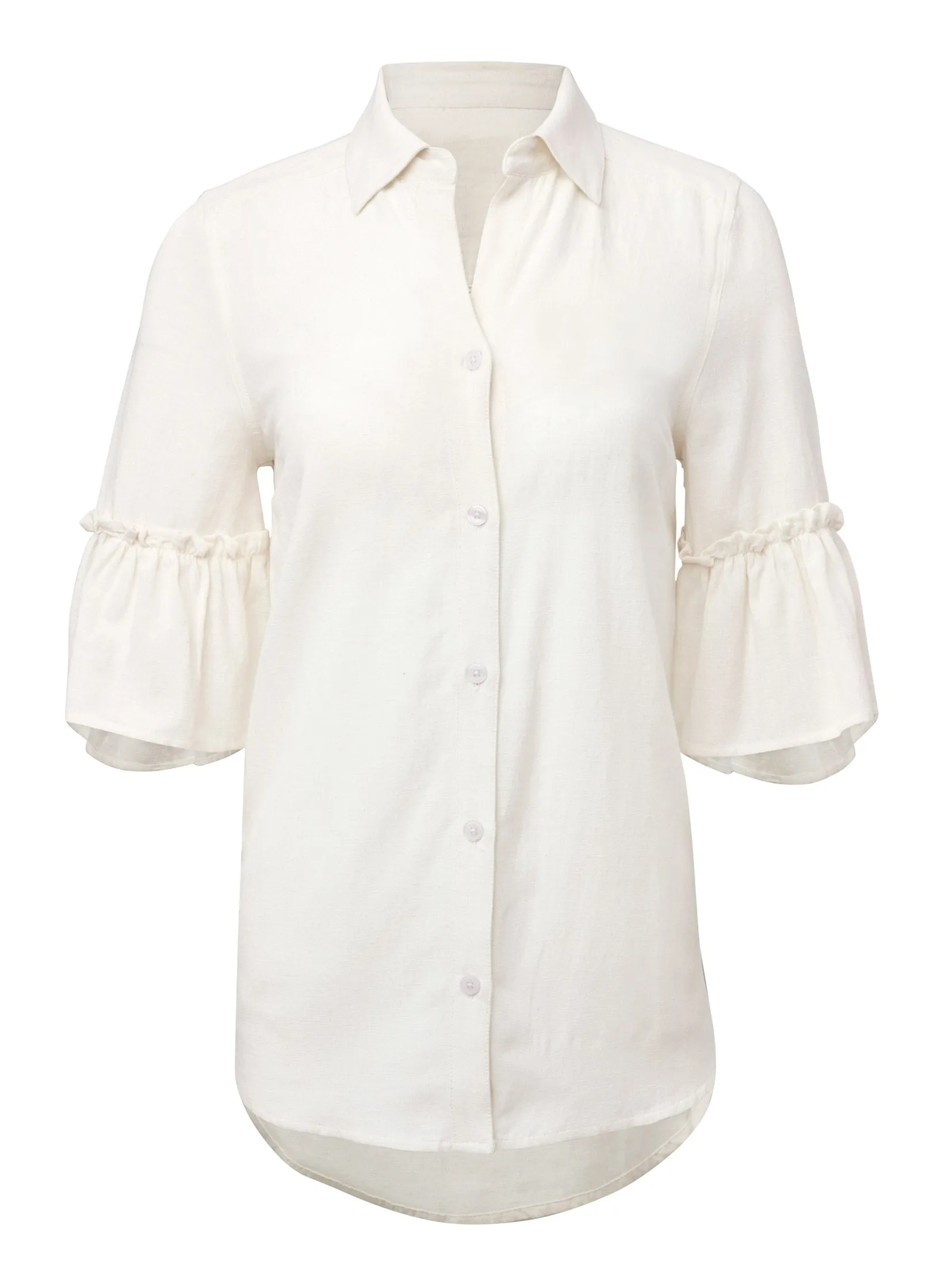 Ruffle Sleeve Woven Top - Off White