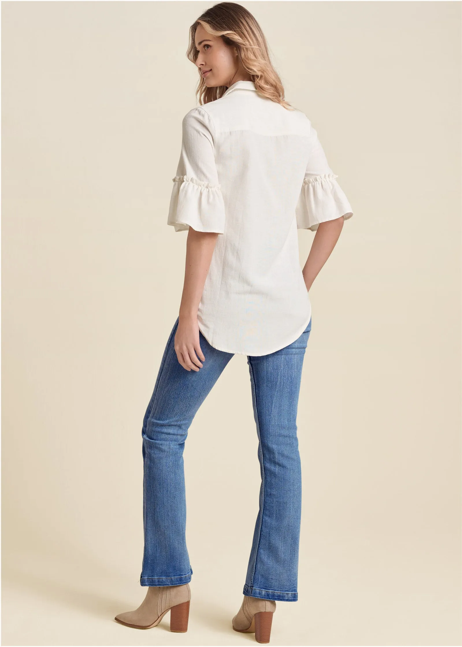Ruffle Sleeve Woven Top - Off White