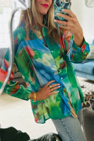 Satin Tie Dye Shirt Green