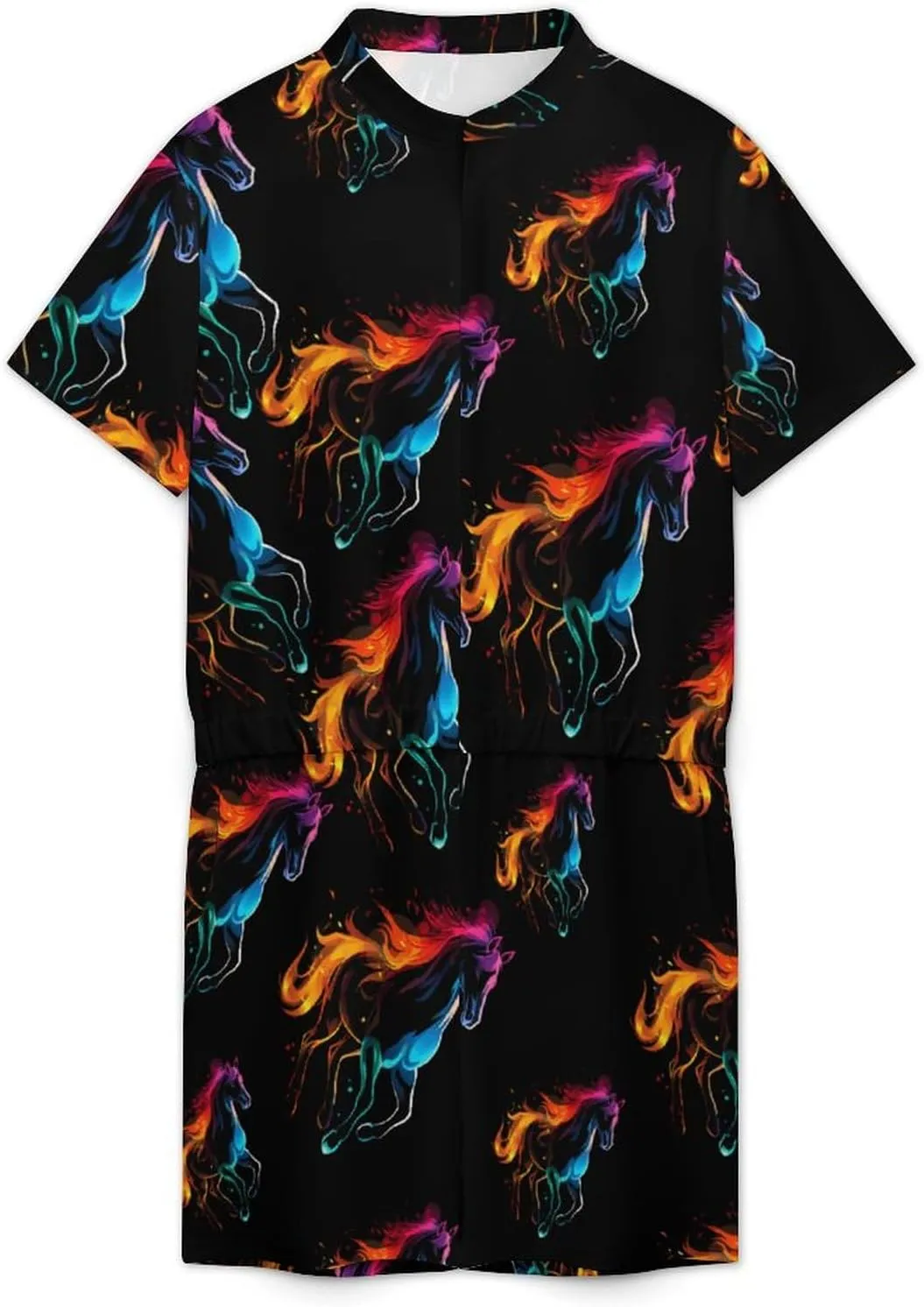 Silhouette Rainbow Horse Mens Short Sleeve Rompers Printed Slim Fit One Piece Jumpsuit with Pocket