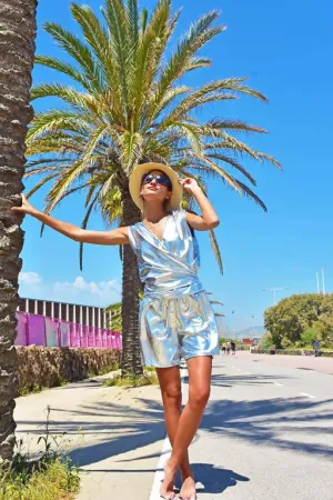 Silver Lycra top and shorts - PALMAIA