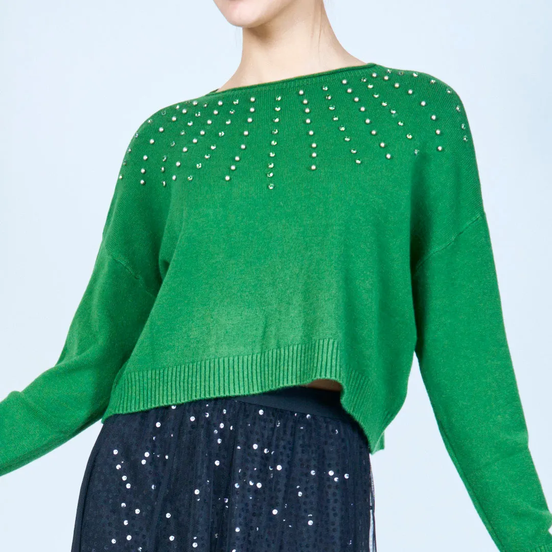 Studded detail cropped sweater wholesale
