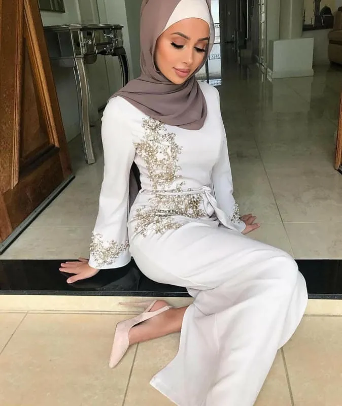 Stylish Ladies Muslim Embroidered Dress in Black, Purple, or White