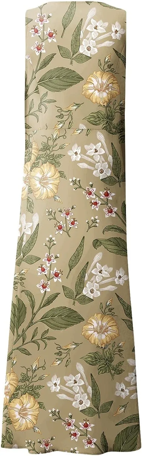 Tank Maxi Dress for Women with Pockets Summer Beach Dresses Casual Loose Fit Cotton Flowy Sundress Plus Size