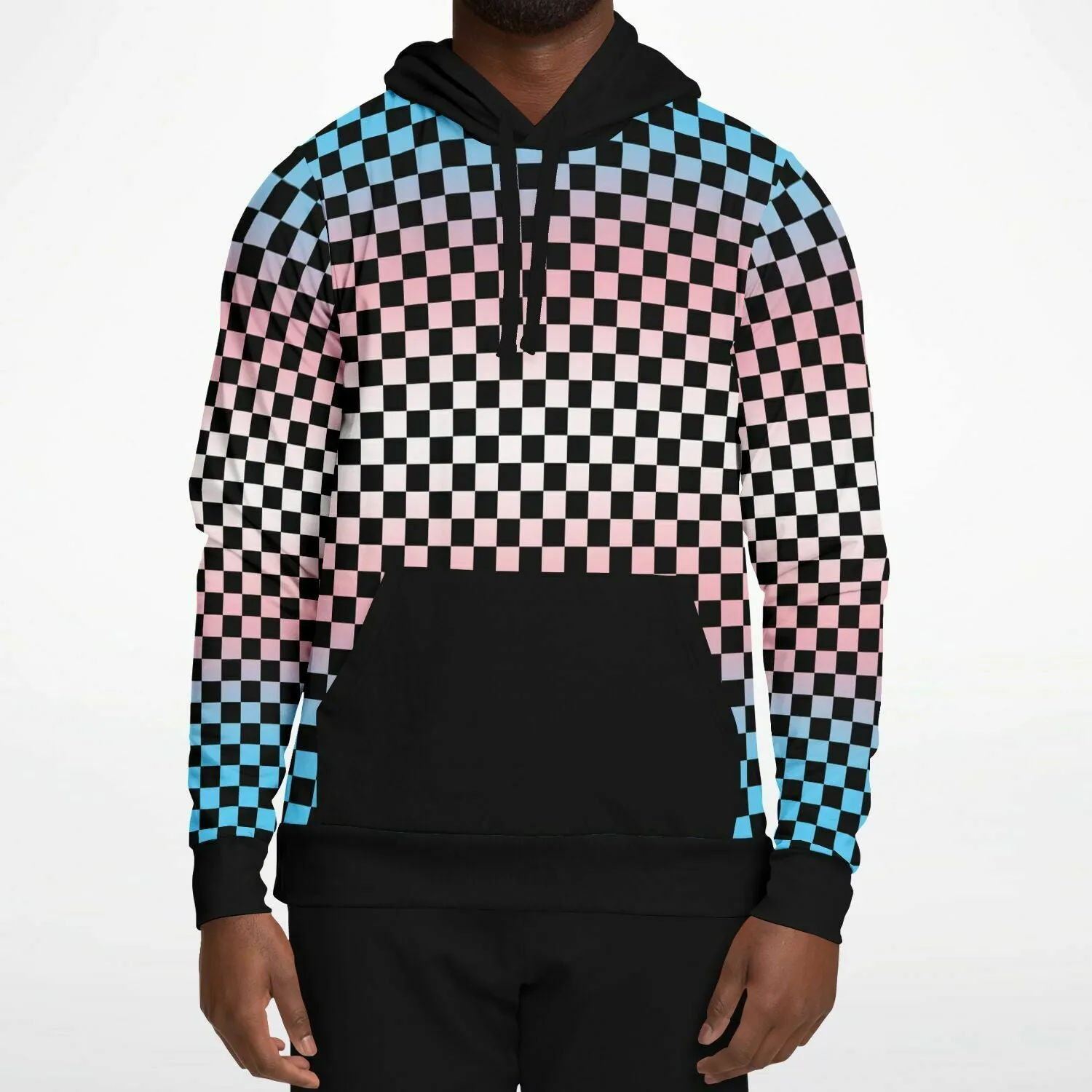 Transgender Pride Black Contrast Checkered Pullover Hoodie