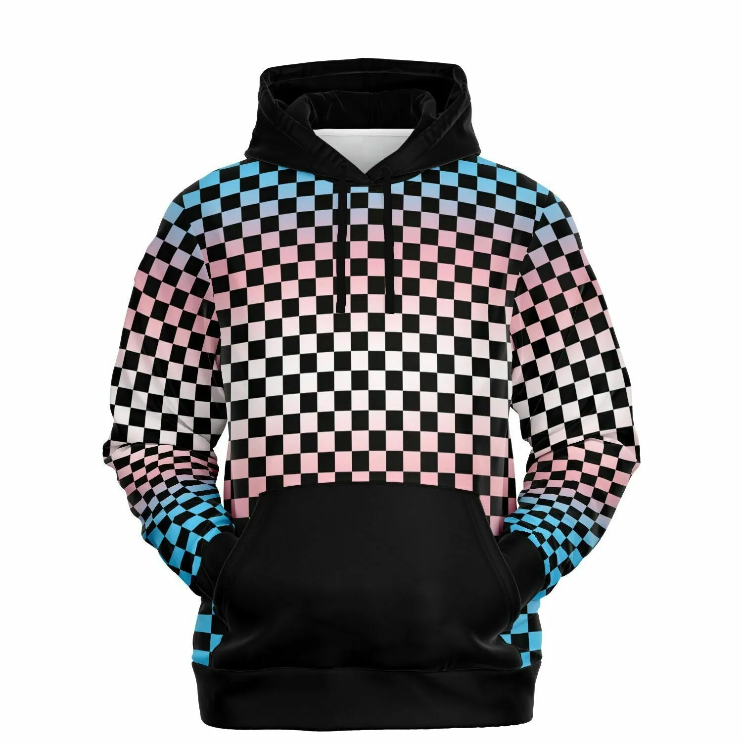 Transgender Pride Black Contrast Checkered Pullover Hoodie