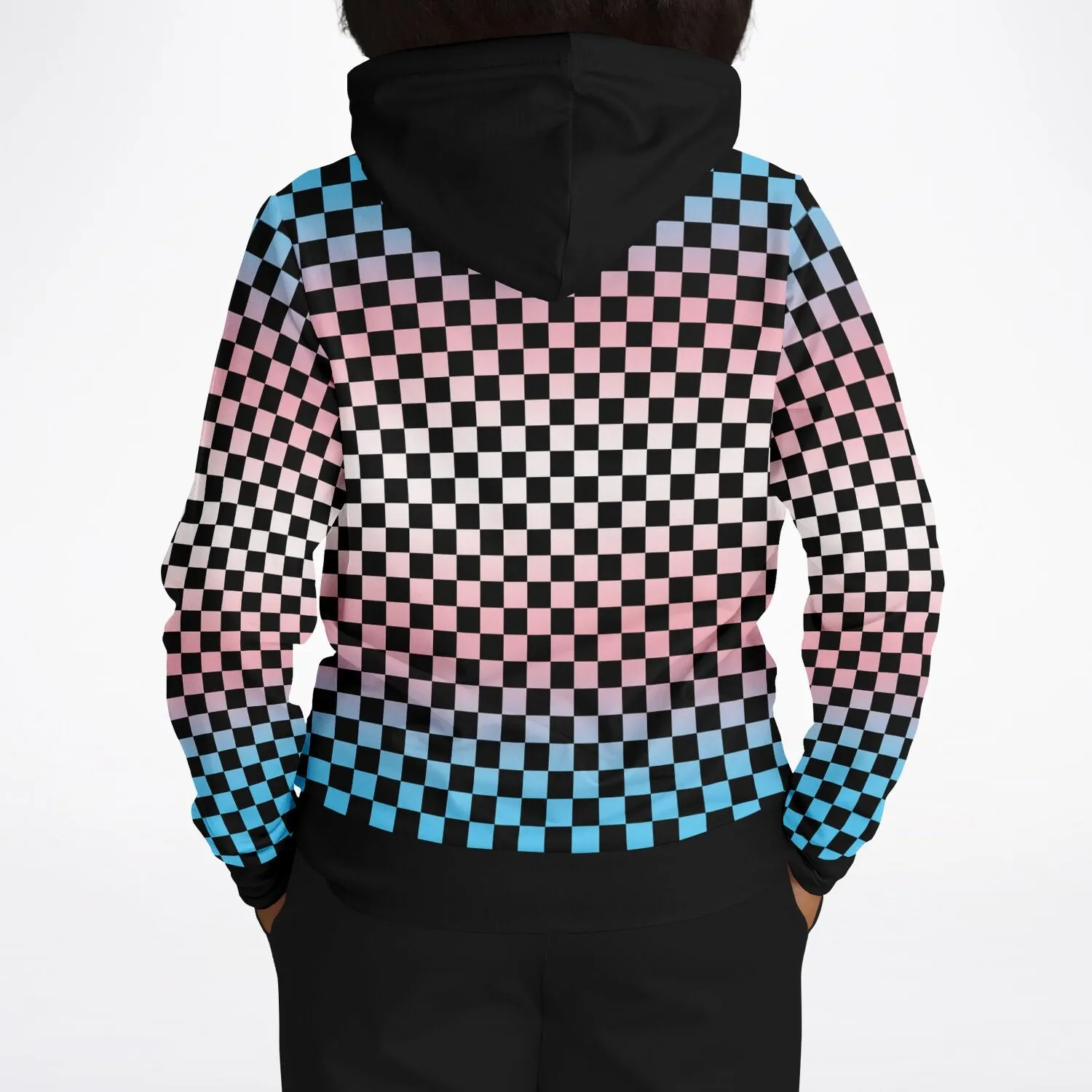 Transgender Pride Black Contrast Checkered Pullover Hoodie