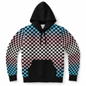 Transgender Pride Black Contrast Checkered Pullover Hoodie