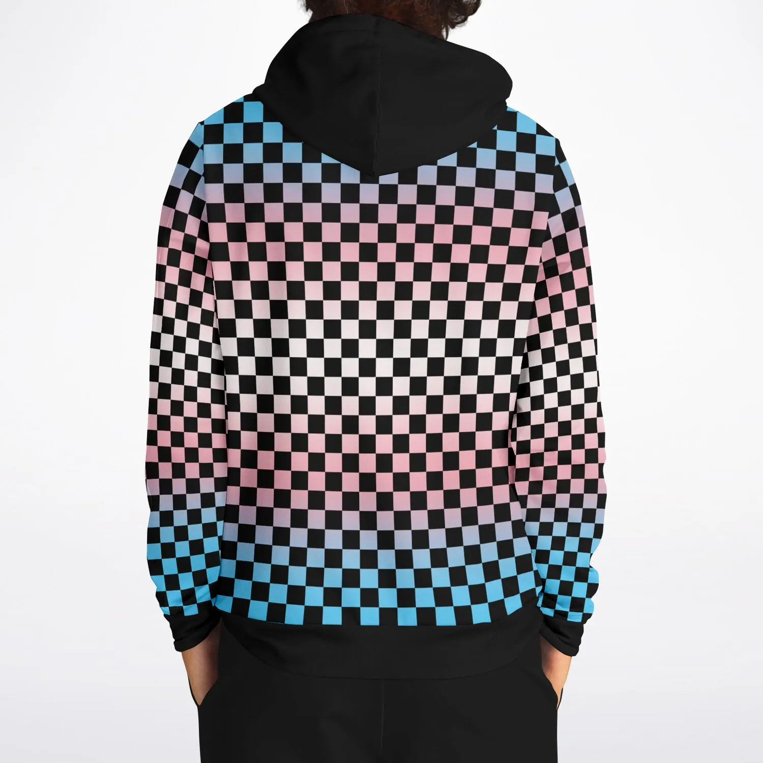 Transgender Pride Black Contrast Checkered Pullover Hoodie