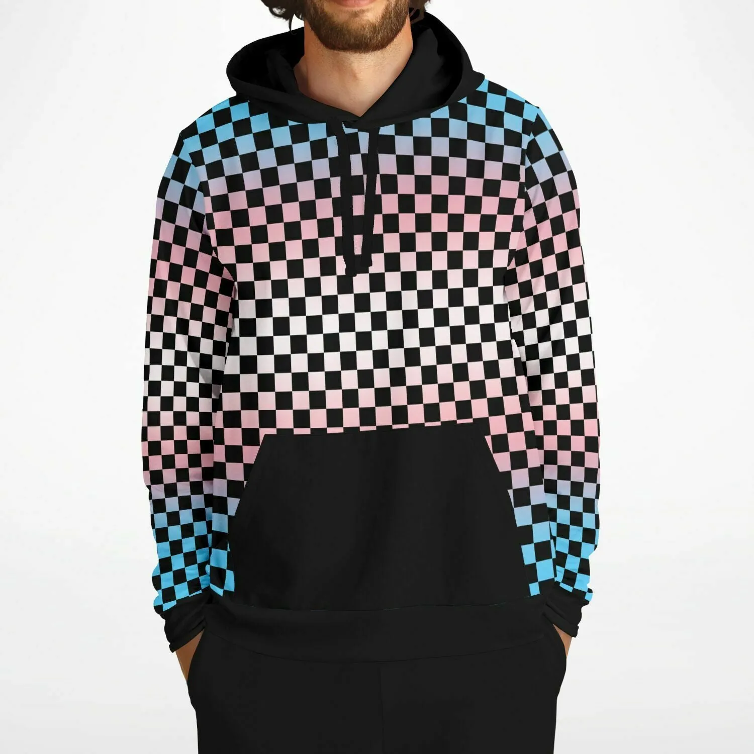 Transgender Pride Black Contrast Checkered Pullover Hoodie