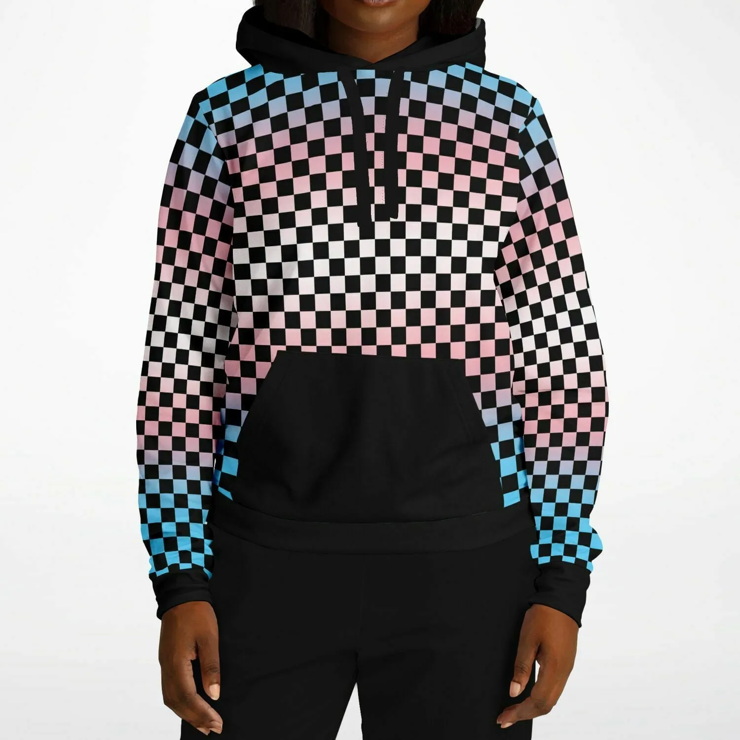Transgender Pride Black Contrast Checkered Pullover Hoodie