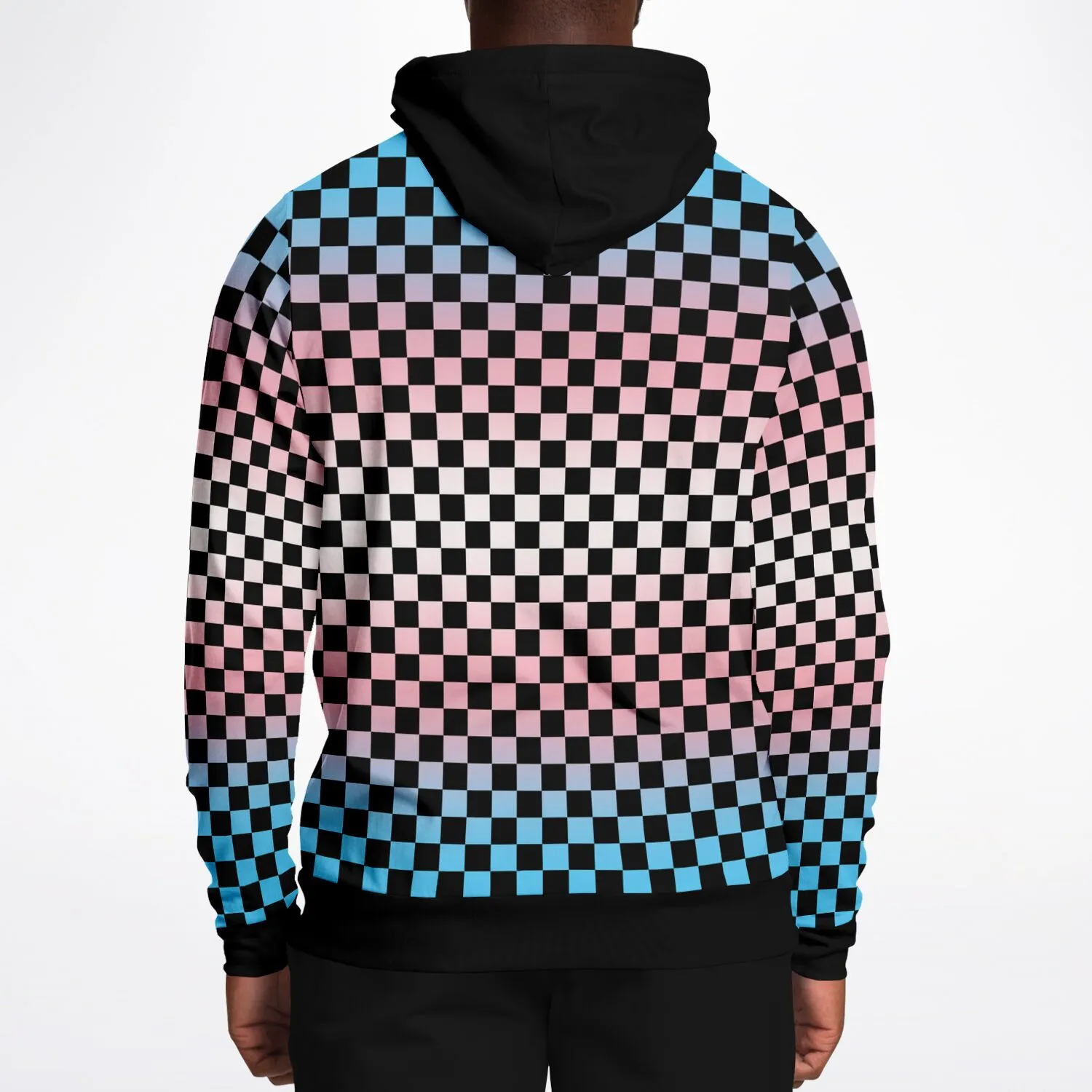 Transgender Pride Black Contrast Checkered Pullover Hoodie