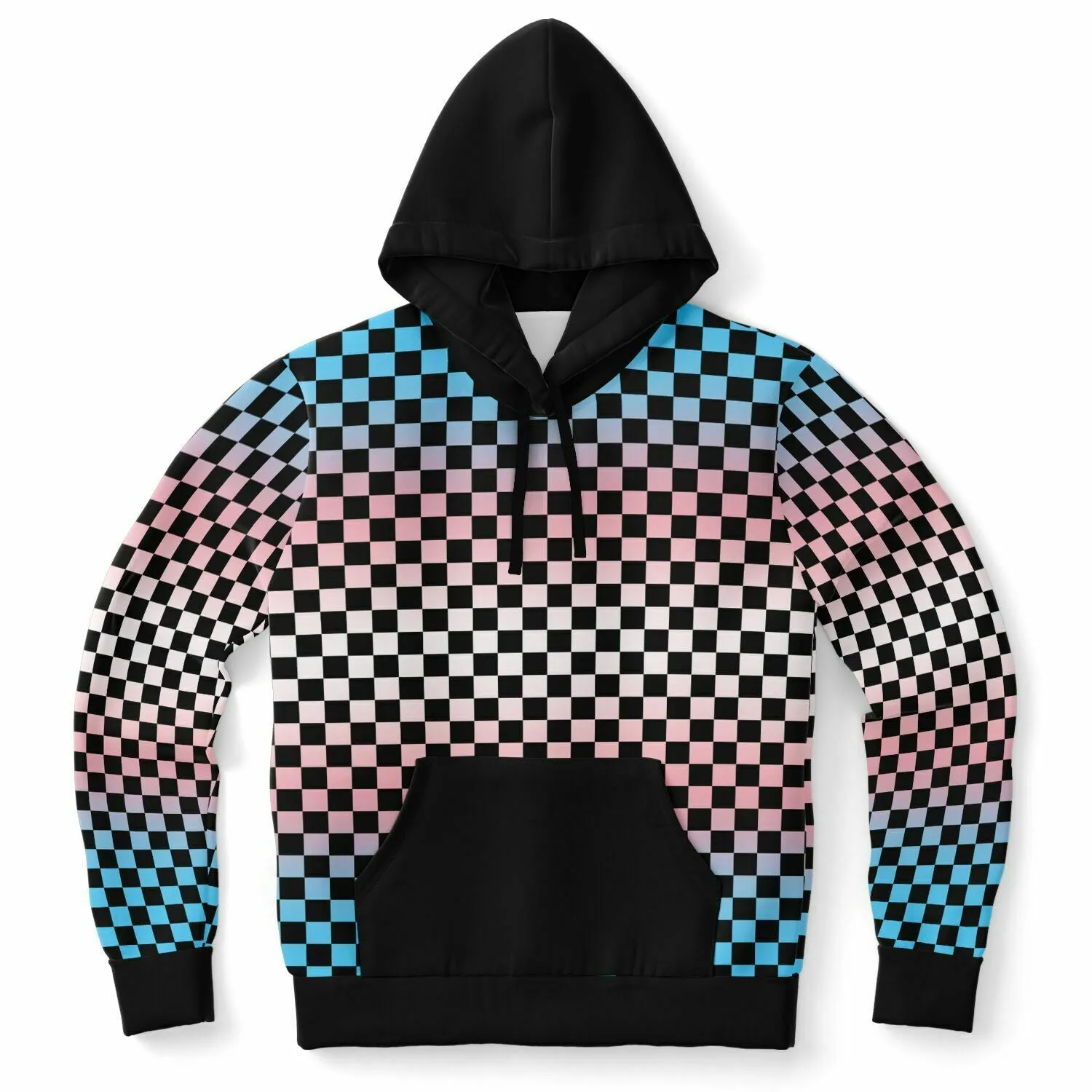 Transgender Pride Black Contrast Checkered Pullover Hoodie
