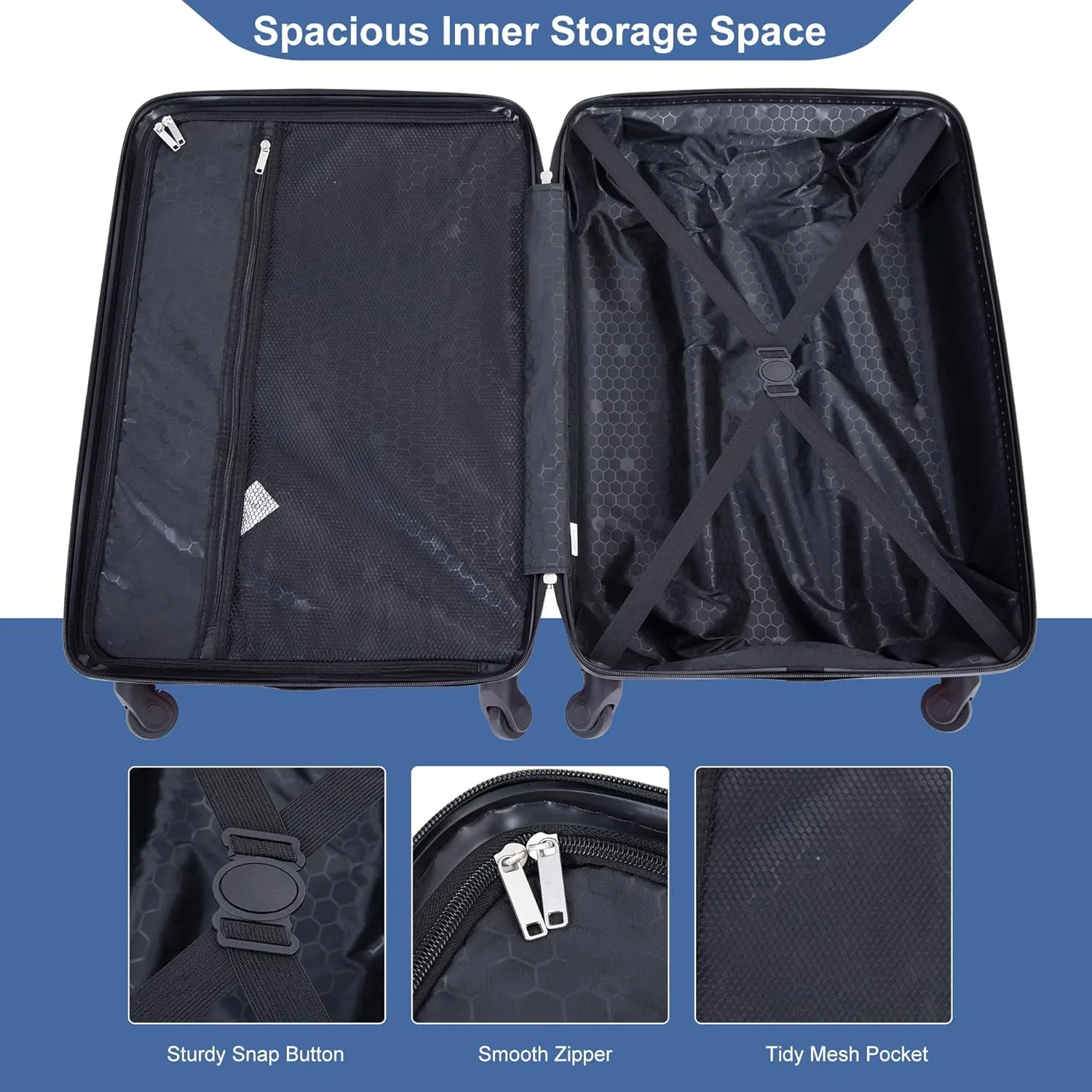 Travelhouse 4 Piece Luggage Sets Travel Suitcase, Large Capacity Lightweight Luggage Sets with TSA Lock & Spinner Wheels, Clearance Carry On Luggage Suitcase Set (BLUE, 4 piece luggage set)