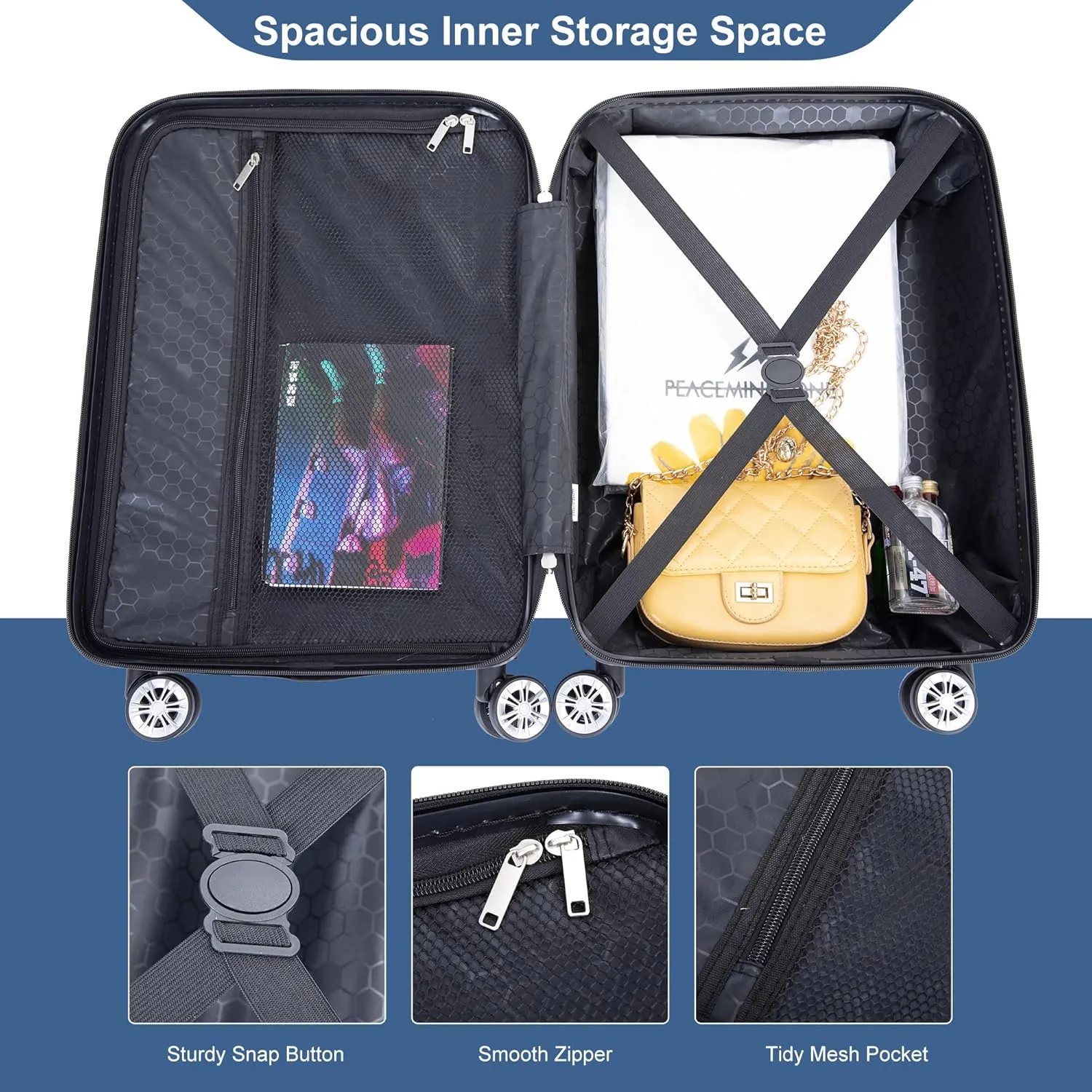 Travelhouse 4 Piece Luggage Sets Travel Suitcase, Large Capacity Lightweight Luggage Sets with TSA Lock & Spinner Wheels, Clearance Carry On Luggage Suitcase Set (BLUE, 4 piece(14" 20'24"28"))