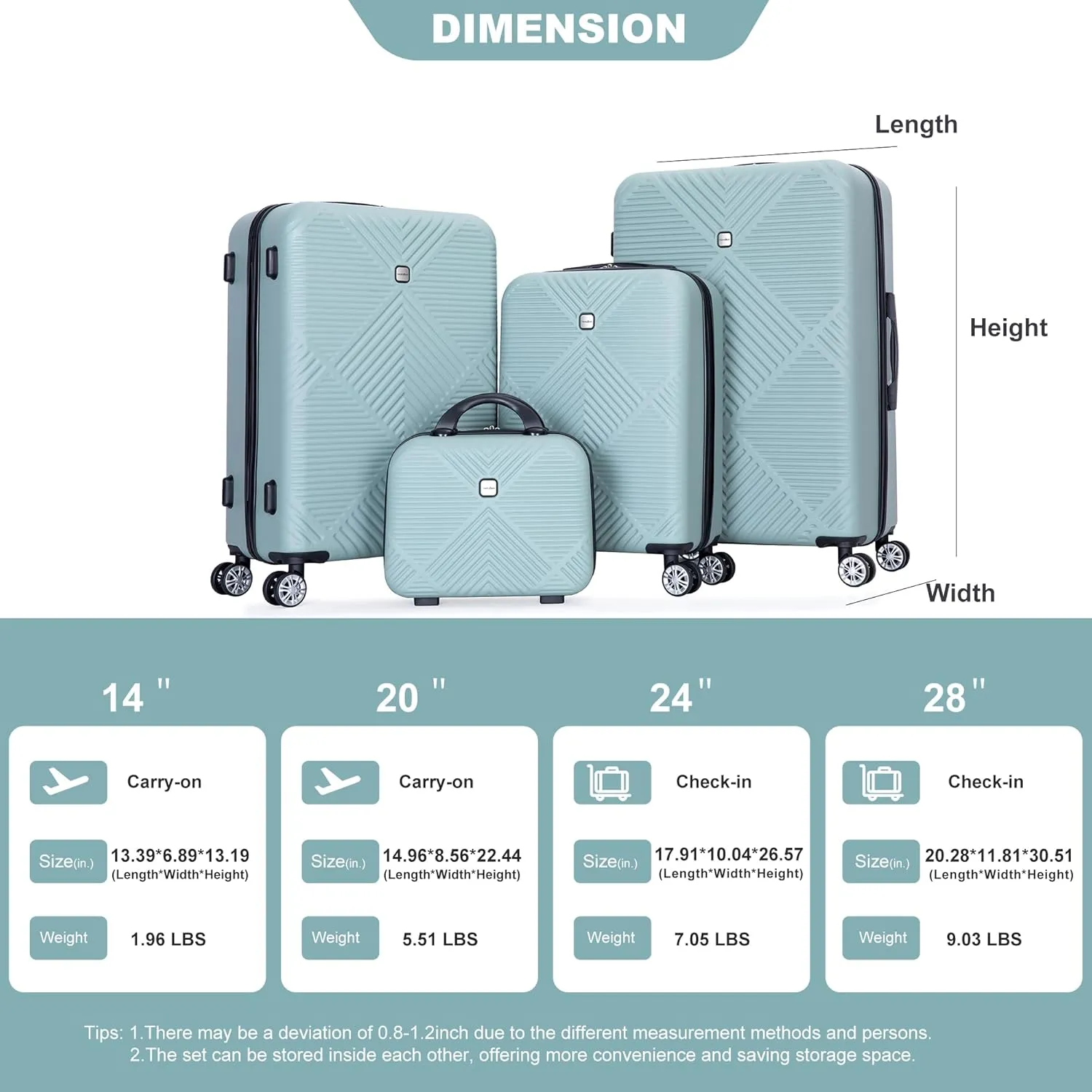 Travelhouse 4 Piece Luggage Sets Travel Suitcase, Large Capacity Lightweight Luggage Sets with TSA Lock & Spinner Wheels, Clearance Carry On Luggage Suitcase Set (OLIVE GREEN, 4 piece(14" 20'24"28"))