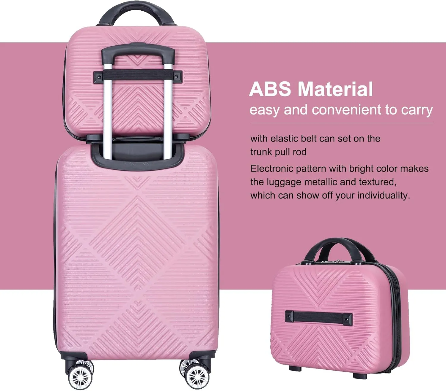Travelhouse 4 Piece Luggage Sets Travel Suitcase, Large Capacity Lightweight Luggage Sets with TSA Lock & Spinner Wheels, Clearance Carry On Luggage Suitcase Set (PINK, 4 piece(14" 20'24"28"))