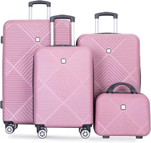 Travelhouse 4 Piece Luggage Sets Travel Suitcase, Large Capacity Lightweight Luggage Sets with TSA Lock & Spinner Wheels, Clearance Carry On Luggage Suitcase Set (PINK, 4 piece(14" 20'24"28"))