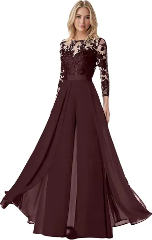 Two-Piece Mother of The Bride Pant Suit for Wedding Appliques Crewneck 1/2 Sleeves Formal Evening Gowns