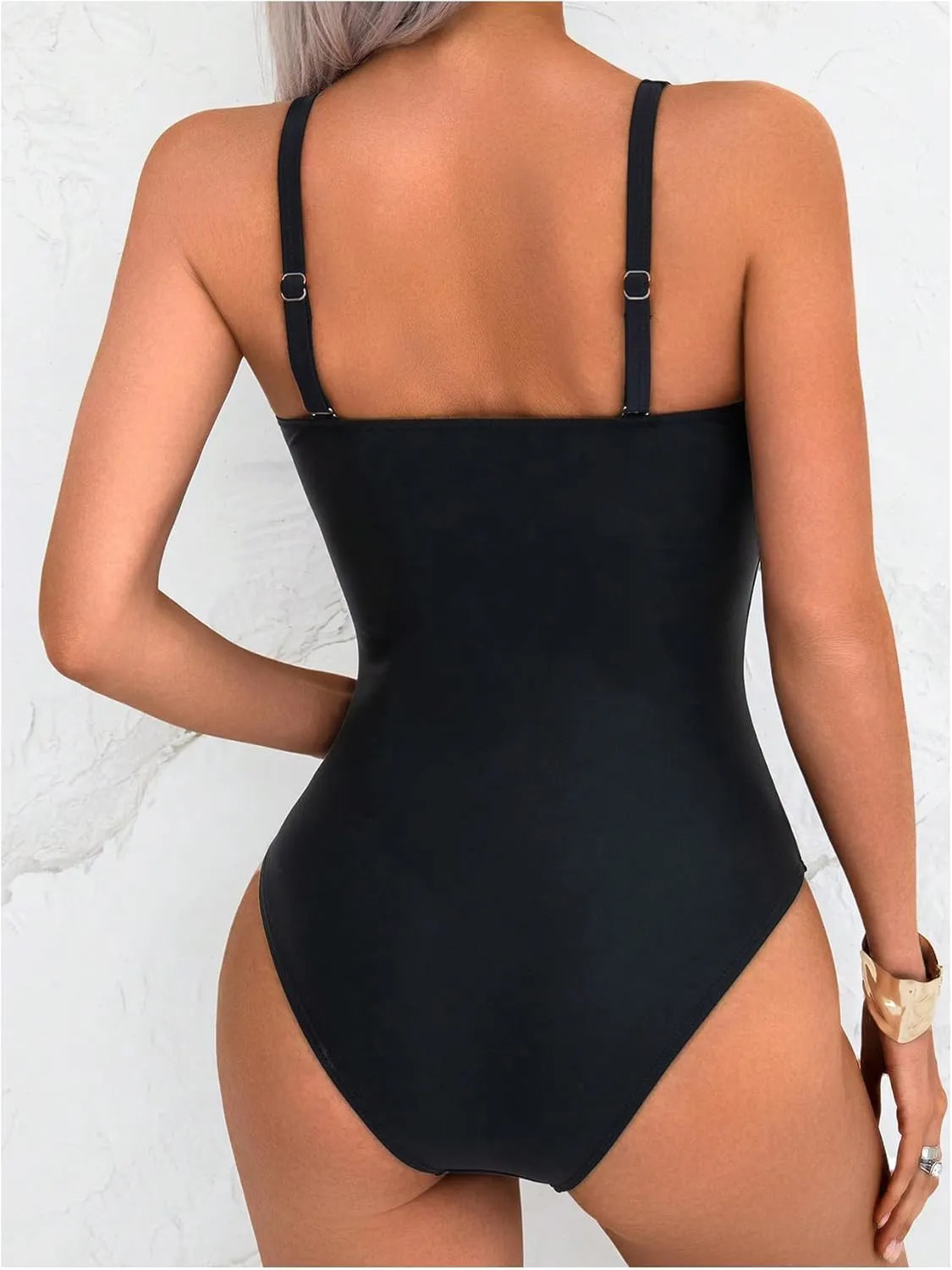 WDIRARA Women's Bowknot Strapless One Piece Swimsuit Colorblock Bandeau Bathing Suit with Removable Strap