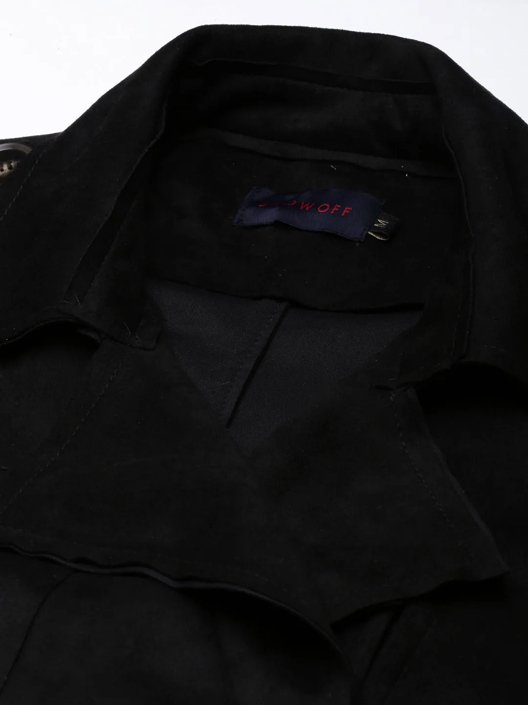 Women Solid Longline Black Trench Coat with Belt