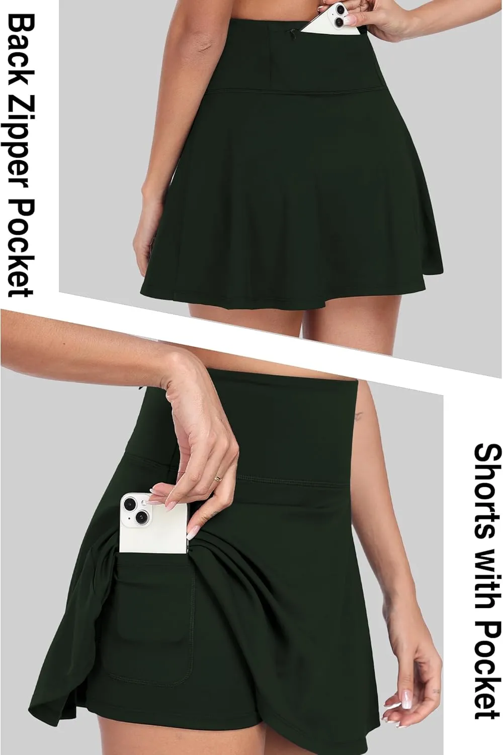 Womens Pleated Tennis Skirt with Shorts Underneath High Waisted Ruffle Athletic Golf Skorts for Running Workout QYY24027