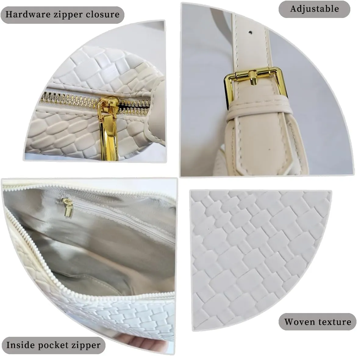 Woven Crossdbody Bag Vegan Leather Bag For Women Crescent Shoulder Hobo Handbag with 2 Adjustable Strap