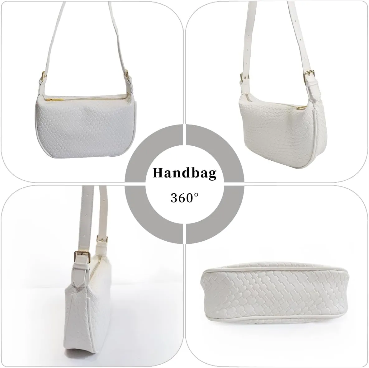 Woven Crossdbody Bag Vegan Leather Bag For Women Crescent Shoulder Hobo Handbag with 2 Adjustable Strap