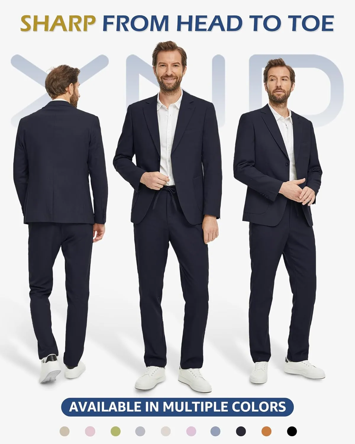 YND Men's 2 Pieces Linen Suit Regular Fit, Two Buttons Lightweight Jacket and Pants for Beach Wedding, Casual, or Summer Time