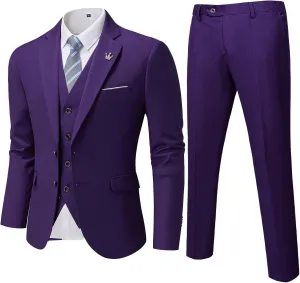 YND Men's Slim Fit 3 Pieces Suit, Two Buttons Blazer Set, Jacket Vest and Pants for Wedding Party Business Prom