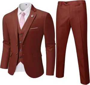 YND Men's Slim Fit 3 Pieces Suit, Two Buttons Blazer Set, Jacket Vest and Pants for Wedding Party Business Prom